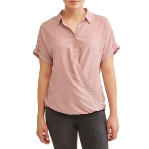 *final price* Como Blu striped, twist hem, button down (M)